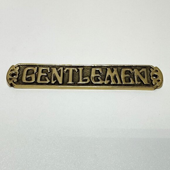 Gentlemen Solid Brass Door Sign Classic Decor 6 Inch Circa 1980s Genuine Vintage - Picture 1 of 4